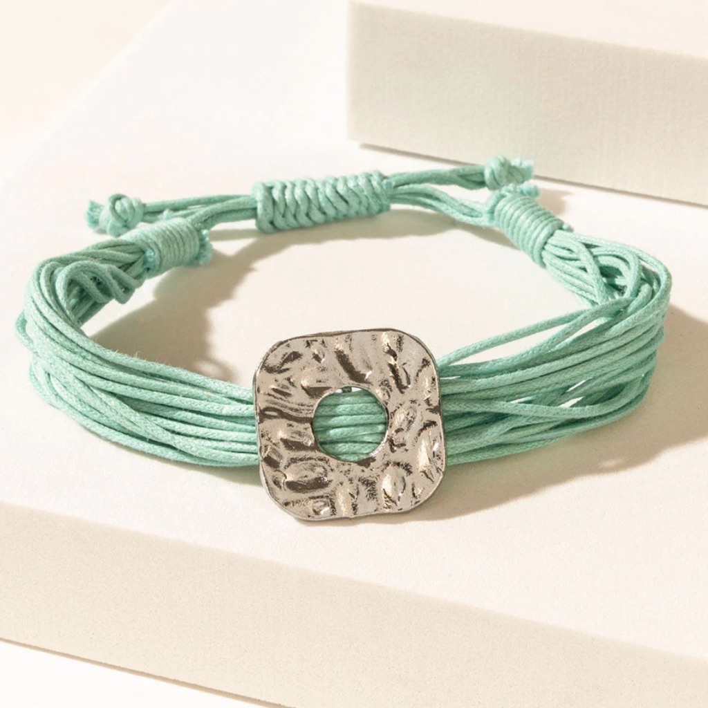 Myra Bag Mint Multi-Strand Cord Bracelet With Textured Silver Charm
